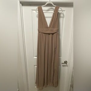 Lulu's Taupe Plunging V-Neck Maxi Dress